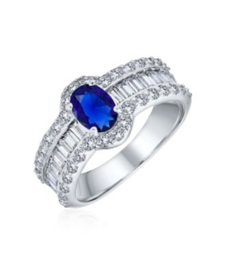 Art Deco Style Halo Royal Blue Oval Solitaire Promise Ring  Sterling Silver