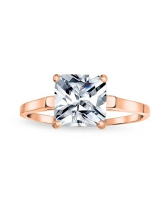 Simple 3CTW Square CZ Solitaire Promise Ring Thin 1.5MM Band Rose Gold Plated .925 Sterling Silver