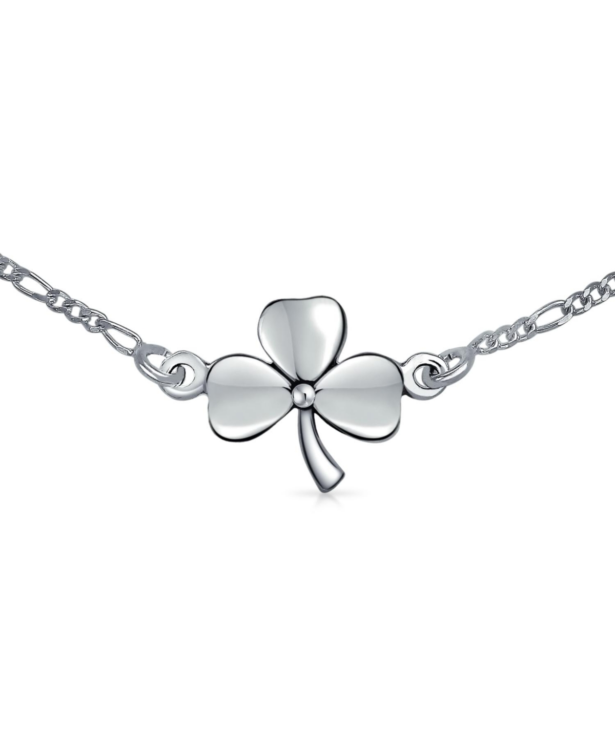 Bling Jewelry Three Leaf Shamrock Flower Anklet Lucky Charm Clover Ankle Bracelet Figaro Link Oxidized Sterling Silver 9 To With Extender Adju