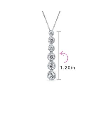 Elegant Sterling Silver CZ Linear Drop Graduated Geometric Bubble Pendant Prom Bezel Set Round Cubic Zirconia.