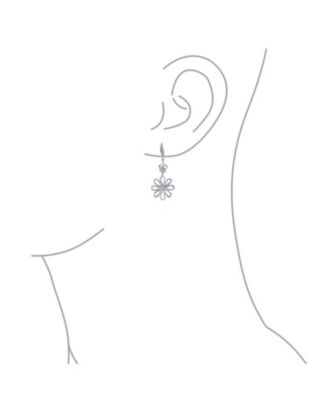 Floral Garden Cubic Zirconia Accent Open Flower Shape CZ Daisy Dangle Earrings French Wire Silver Plated