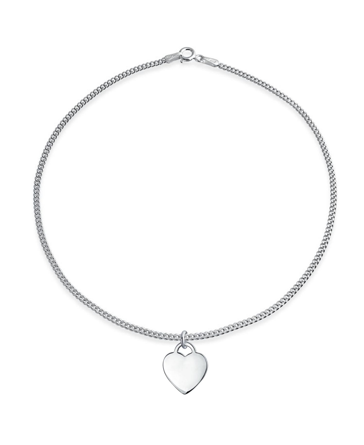 Tiny Delicate Minimalist Blank Flat Heart Anklet For Teen For Women .925 Sterling Silver 9 Inch Custom Engrave - Silver