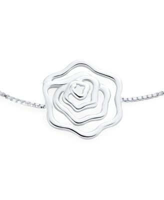 Delicate Garden Flower Open Rose Slide Bolo Style Bracelet Sterling Silver Adjustable