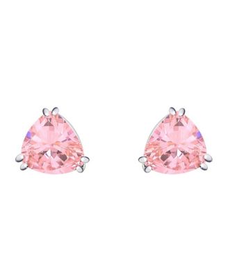 Triangle Shape Classic Large Statement 6CT CZ Solitaire Clip On Stud Earrings Rhodium Plated Brass Non Pierced 12MM