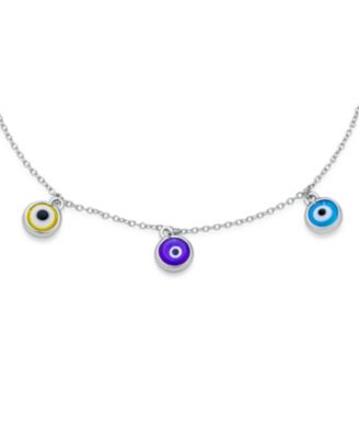 Protection Amulet Minimalist Delicate Dangling Multi Color Evil Eye Anklet Ankle Bracelet Sterling Silver -9-10 Inch Adjustable
