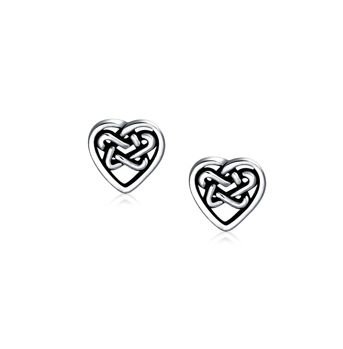 Bling Jewelry Bff Heart Shaped Love Open Irish Celtic Friendship Knot Tiny Stud Earrings For Women Oxidized Sterling Silver