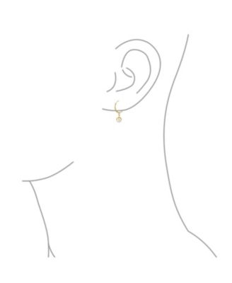 Petite Tiny10K Yellow Gold White 4.5 MM Round Freshwater Cultured Pearl Drop Ball Dangle Hoop Earring