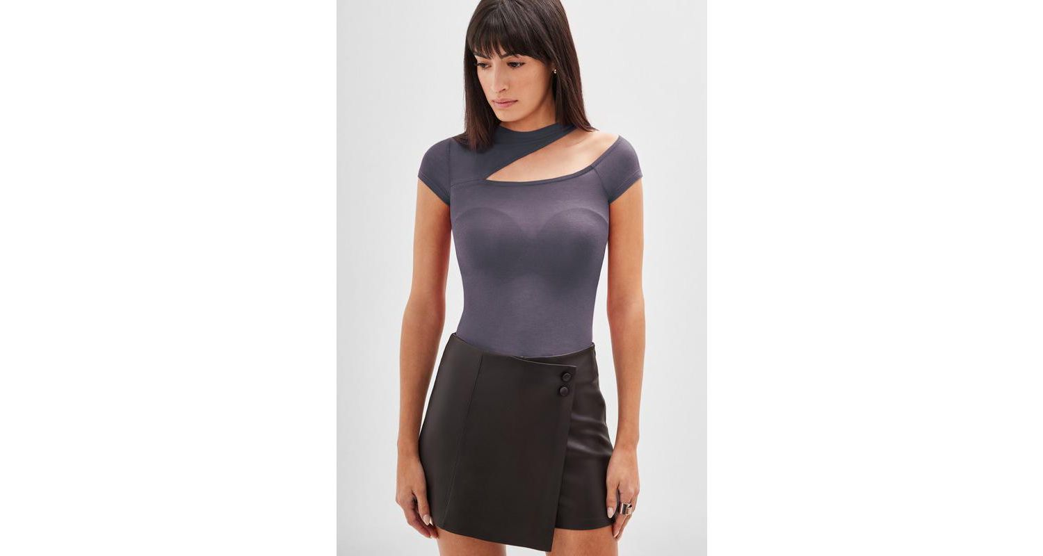Women's Gabi Sheer Jersey Asymmetric Cutout Rounded-Neck Top
