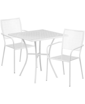 Commercial Grade 28" Square Metal Garden Patio Table Set W/ 2 Square Back Chairs