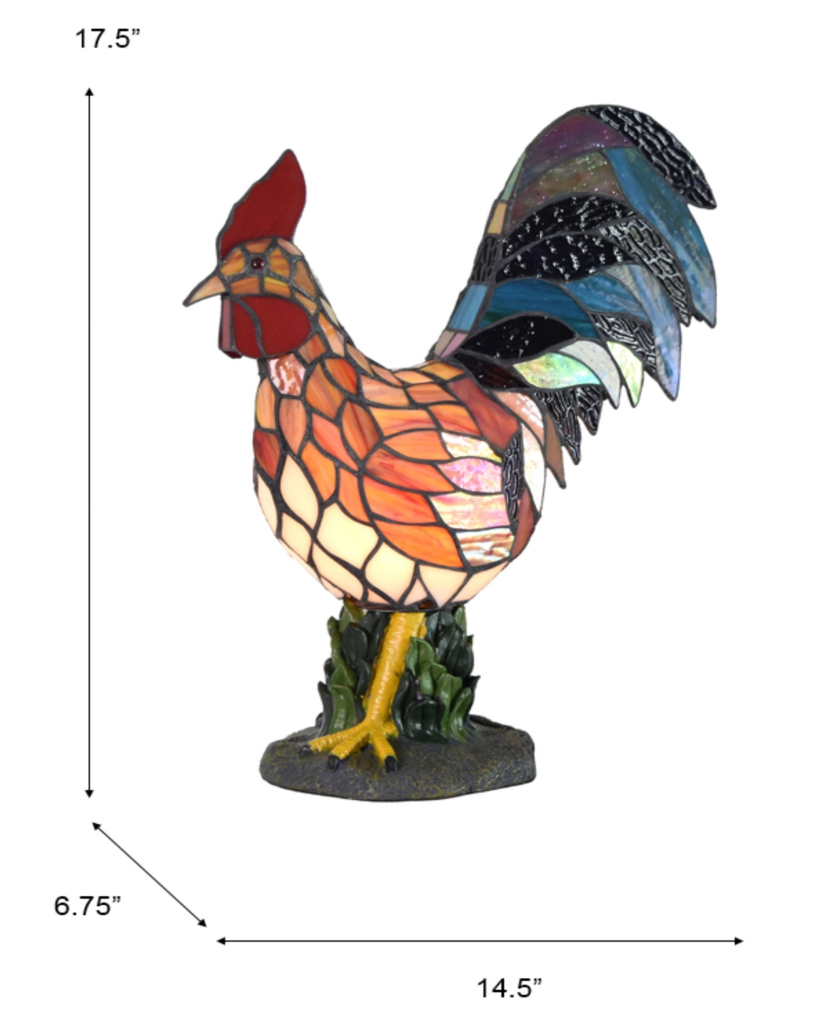 Dale Tiffany 17.5" Tall Morning Rooster Handmade Genuine Stained Glass Shade Accent Lamp In Multi-color