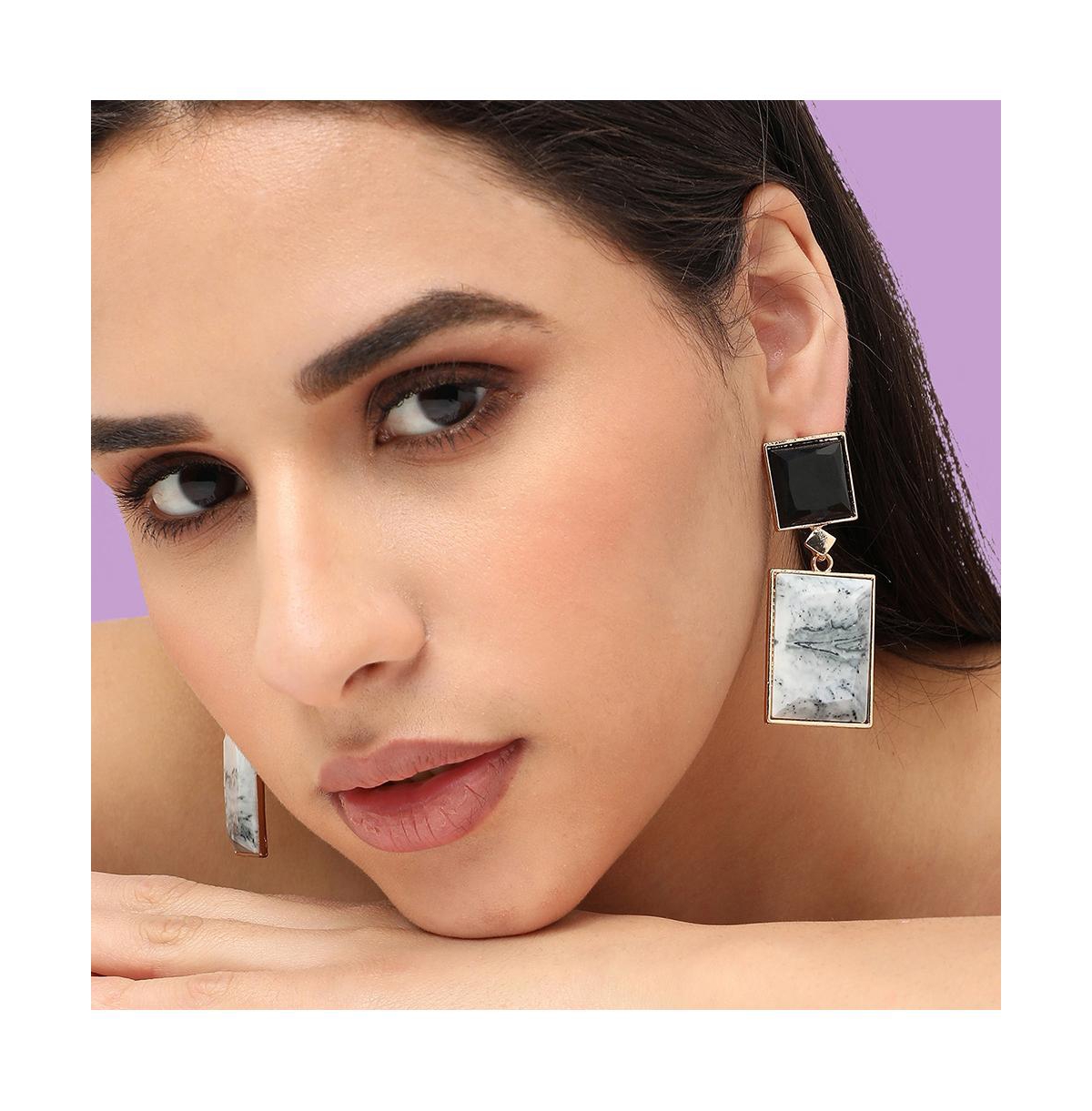 Sohi Women's Black Stone Drop Earrings In Black