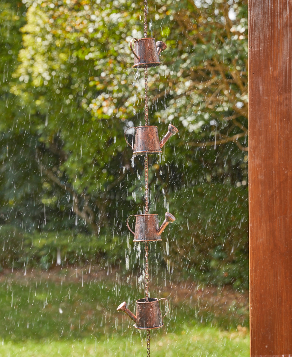 Glitzhome 11-Piece FauxWatering Pot Rain Chain with V-Shaped Gutter Clip - Copper