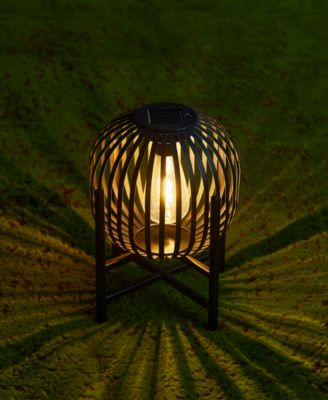 11.50" H Metal Stripes Solar Powered Edison Bulb Outdoor Lantern with Stand