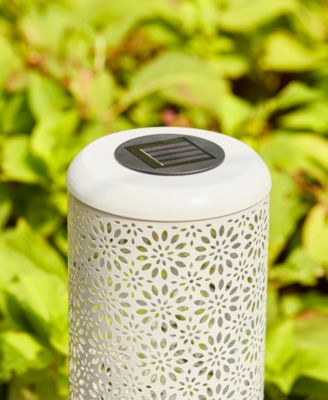 14.25" H Metal Cutout Flower Pattern Solar Powered LED Outdoor Lantern with Stand