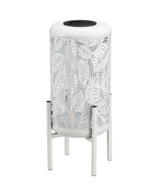 14.25" H Metal Cutout Leaves Pattern Solar Powered LED Outdoor Lantern with Stand