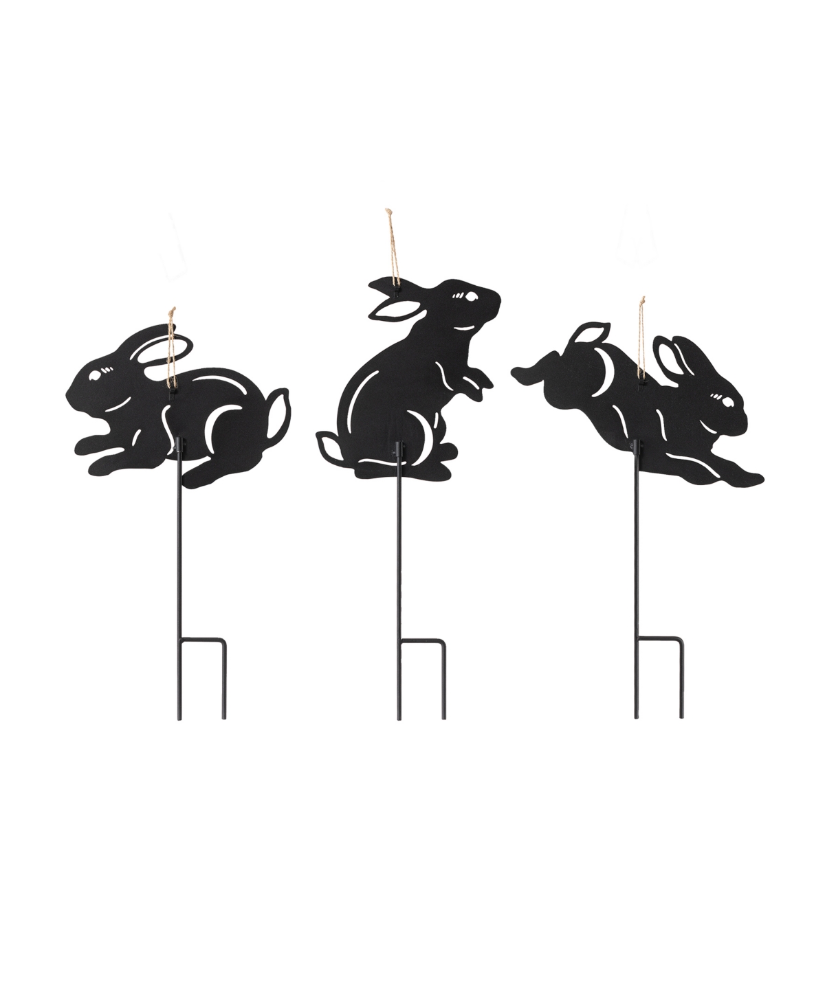 Glitzhome 18" H Multi-functional 2-in-1 Set Of 3 Metal Rabbit Silhouette Pick Wall Decor In Black