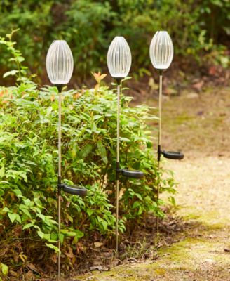 36" H Set of 3 Solar Powered Stake Oval Flower Light with Stainless Steel Pole