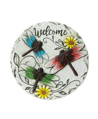 9.75" D Set of 2 Cement Stepping Stones with Fluttering Butterflies and Dragonflies Pattern