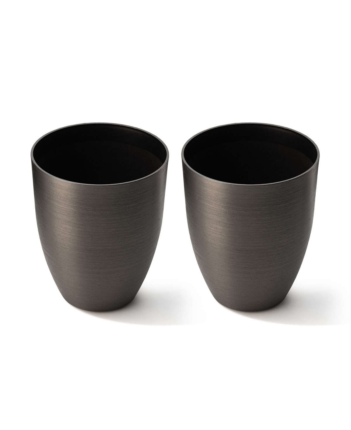 Glitzhome 16.75" H Set Of 2 Black Resin And Stone Faux Brushed Steel Texture Tall Planter In Black