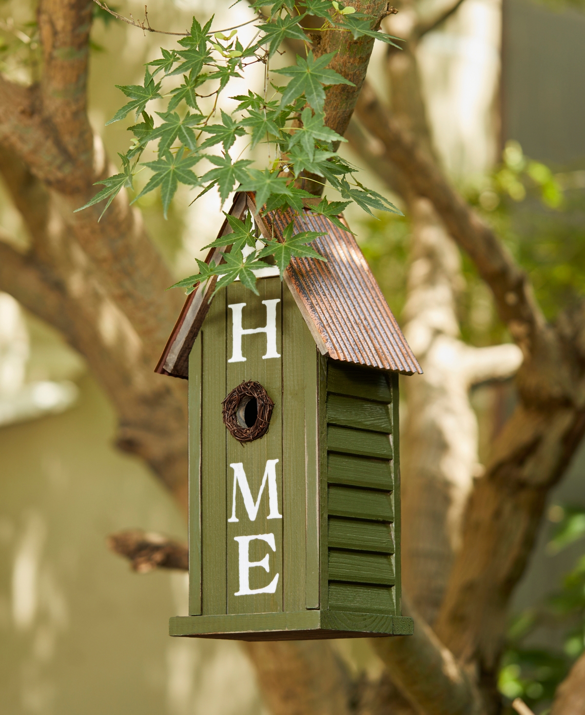 Glitzhome 14.75" H Washed Green Distressed Solid Wood " Home" Inspiration Single Family Decorative Outdoor Gar In Multi