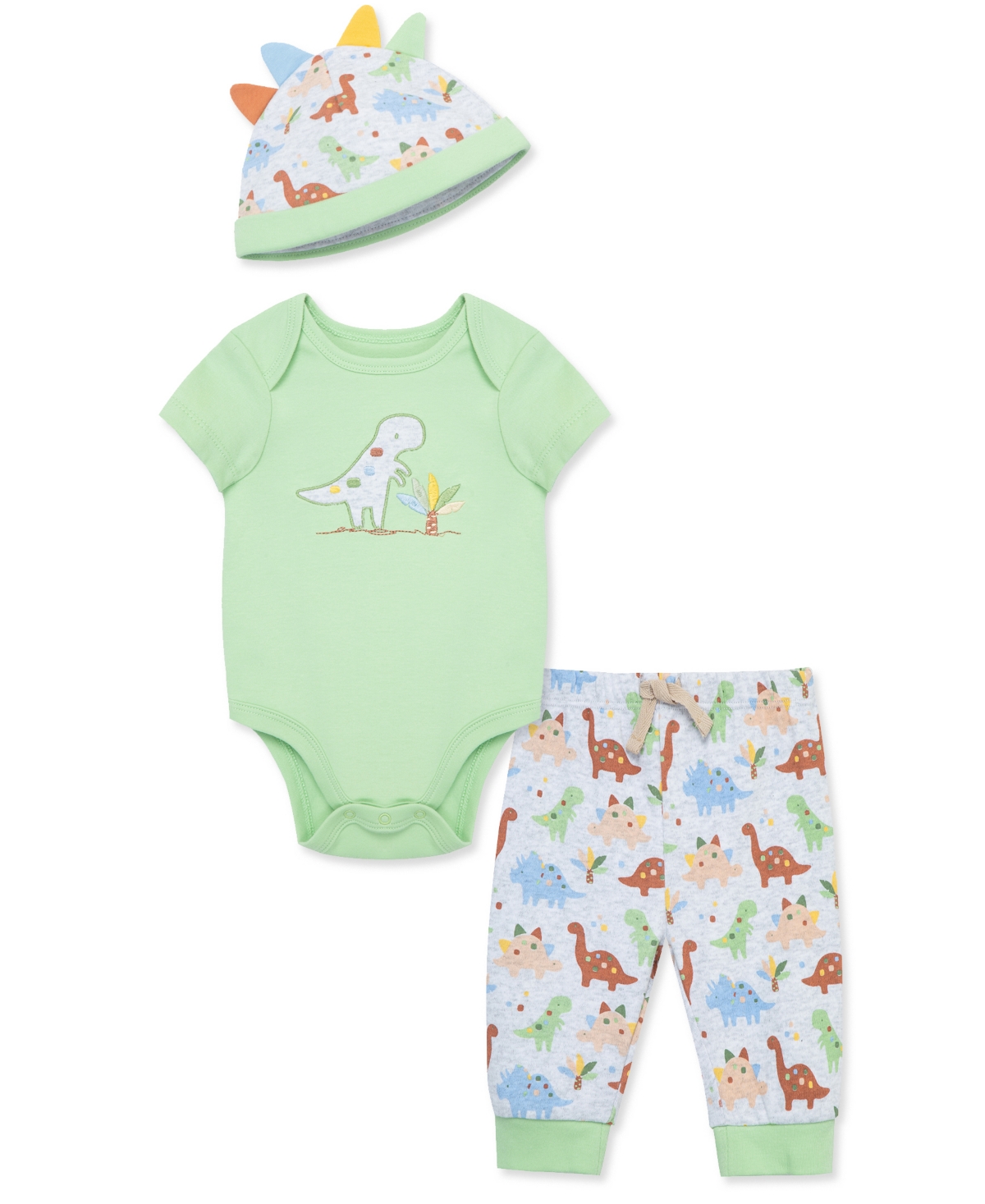 LITTLE ME BABY BOYS DINO BODYSUIT PANT SET WITH HAT