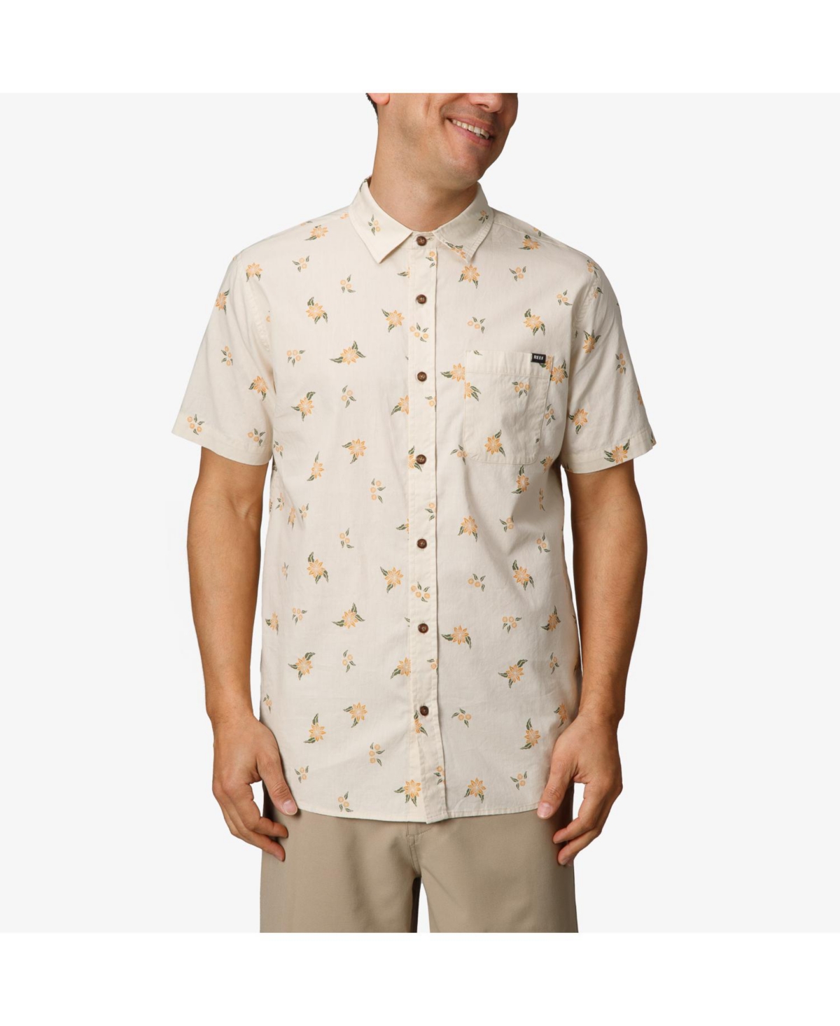 Reef Men's Montana Short Sleeve Woven Shirt In Almond Milk