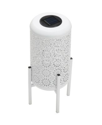 14.25" H Set of 2 Metal Cutout Flower Pattern Solar Powered LED Outdoor Lantern with Stand