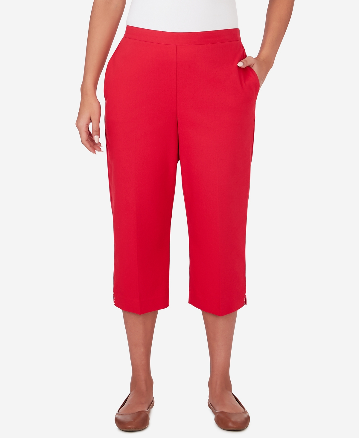 Shop Alfred Dunner Women's All American Twill Capri With Pockets Pants In Red