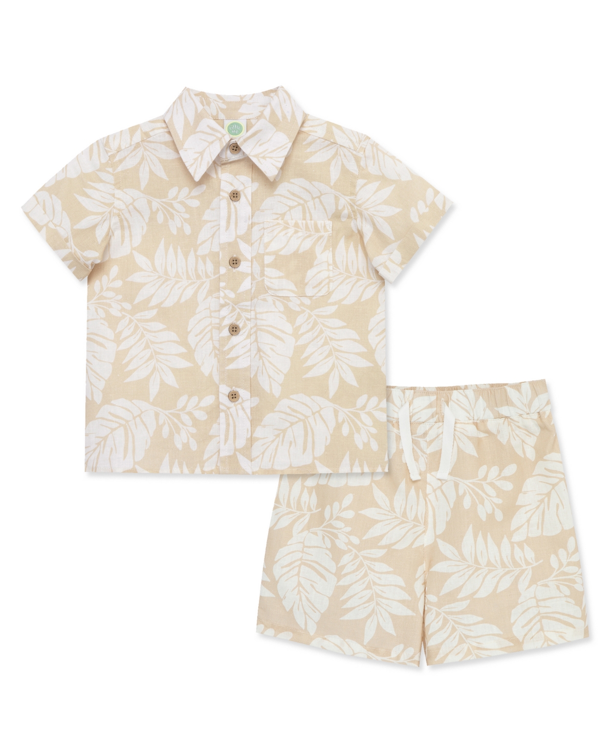 Shop Little Me Baby Boys Foliage Woven Shorts Set In Brown
