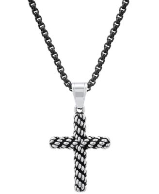STEELTIME - Men's Two-Tone Stainless Steel Rope Chain Cross 24" Pendant Necklace