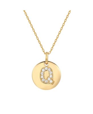 Sterling Silver Cubic Zirconia Letter "Q" Initial Disc Pendant Necklace