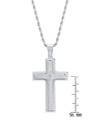 Men's Stainless Steel "Our Father" English Prayer Spinner Cross 24" Pendant Necklace