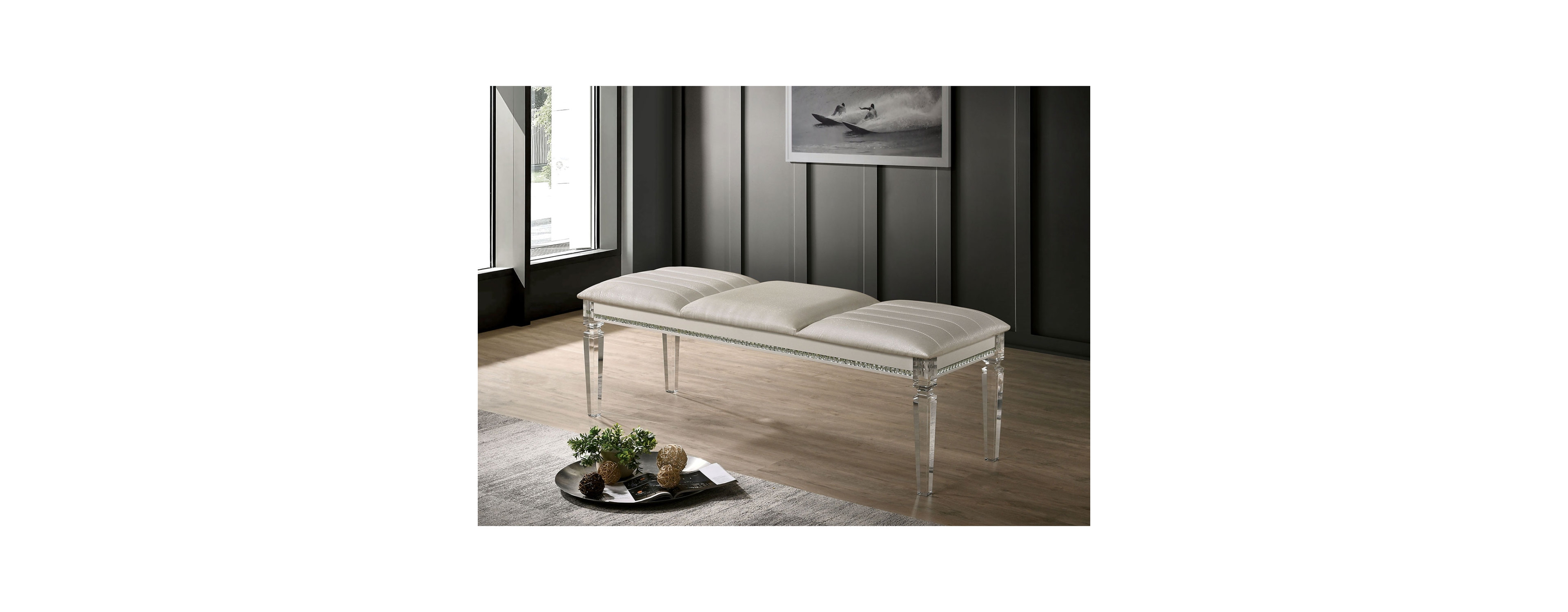 Simplie Fun Solid Wood Bench with Crystal Accent