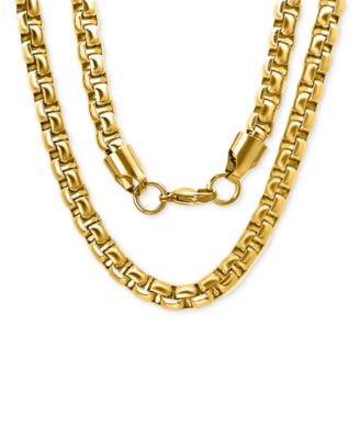 STEELTIME - Men's 18k Gold-Plated Stainless Steel Thick Round Box Link 24" Chain Necklace
