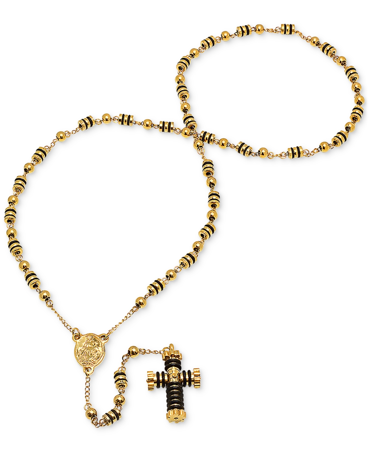 Steeltime Men's Stainless Steel Prayer Rosary 27" Lariat Necklace In Gold