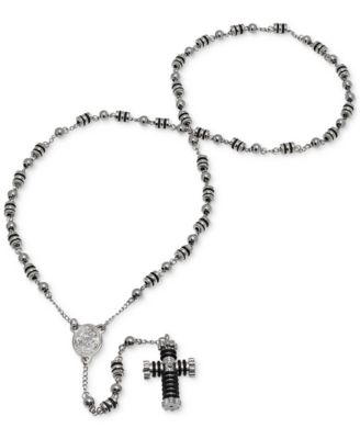 STEELTIME - Men's Stainless Steel Prayer Rosary 27" Lariat Necklace