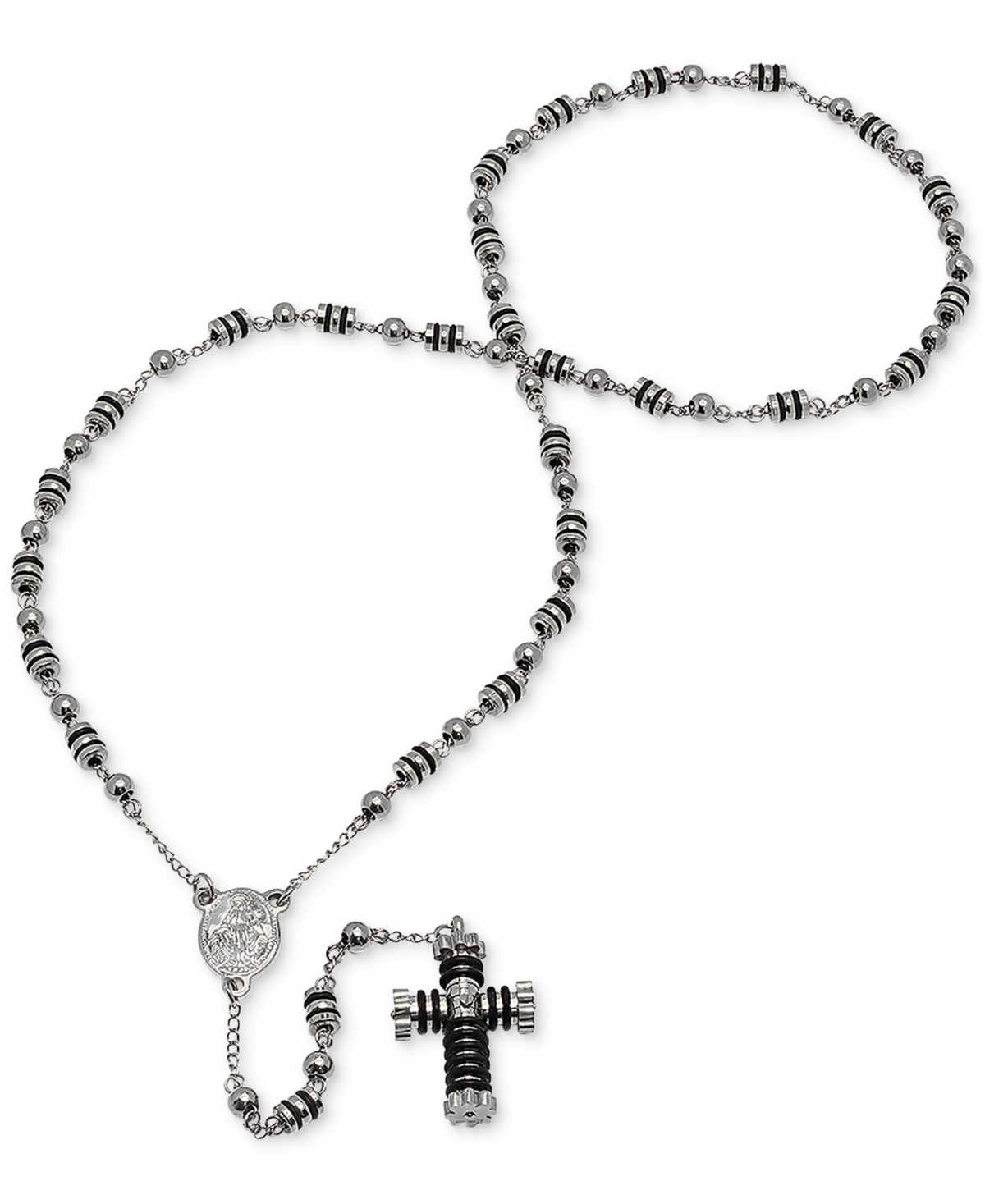 Steeltime Men's Stainless Steel Prayer Rosary 27" Lariat Necklace In Silver