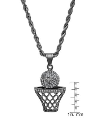 Men's 18K Gold Plated stainless steel Basketball Hoop Simulated Diamond Pendant