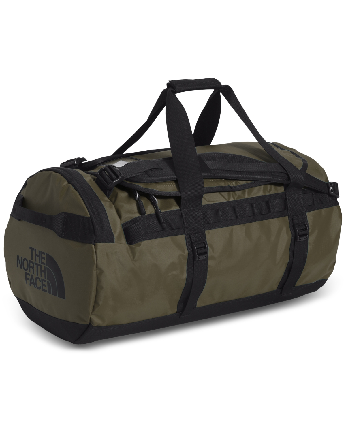 Shop The North Face Base Camp Logo Convertible Duffel Bag In New Taupe Green,tnf Black