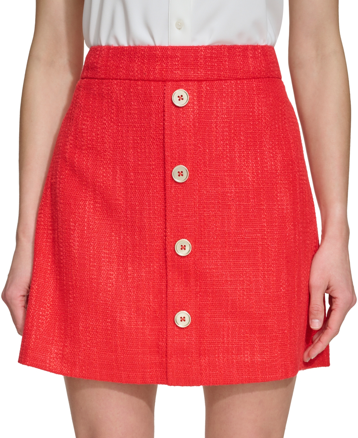 Shop Dkny Women's Faux-button-front Tweed Mini Skirt In Flame