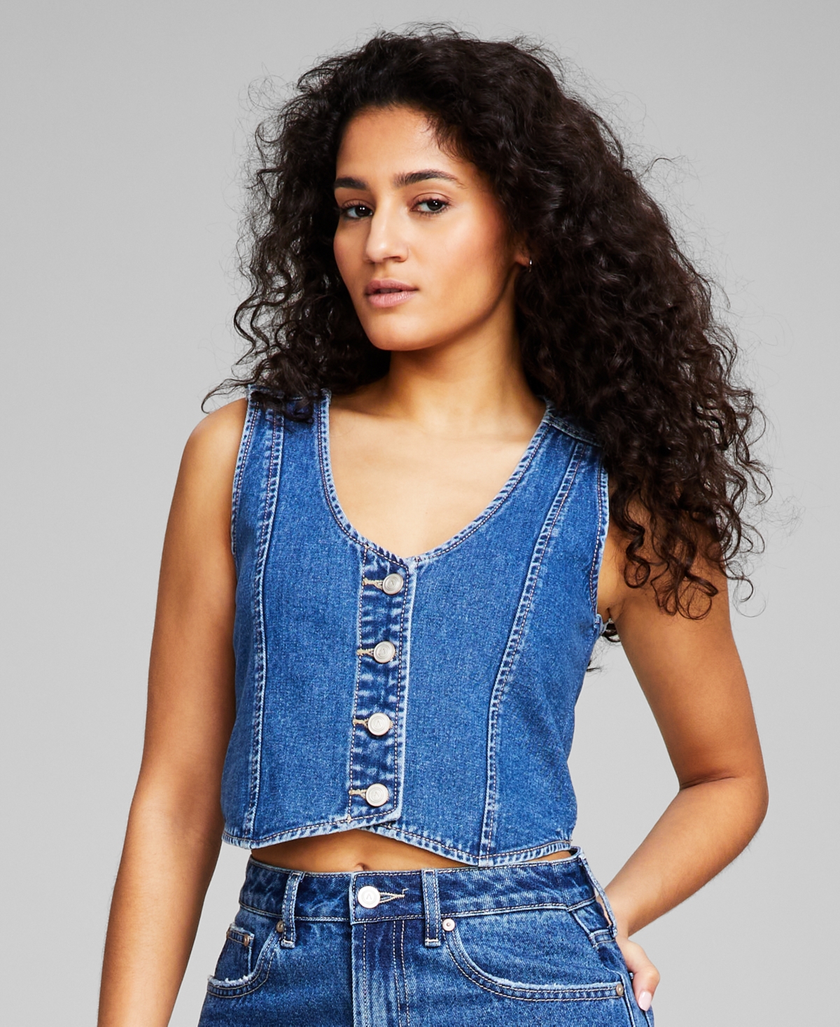 Shop And Now This Women's Cropped Denim Vest, Created For Macy's In Medium Wash