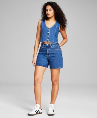 Now This Womens Denim Cropped Vest High Rise Denim Bermuda Shorts Created For Macys