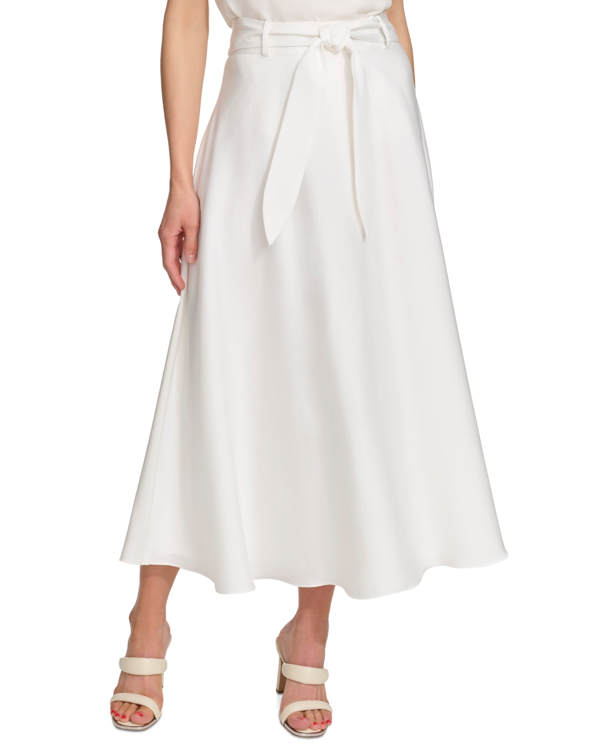 Women's Belted A-Line Midi Skirt - Ivory