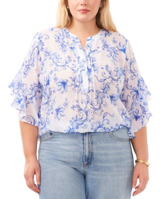 Vince Camuto - Plus Size Printed Flutter-Sleeve Blouse