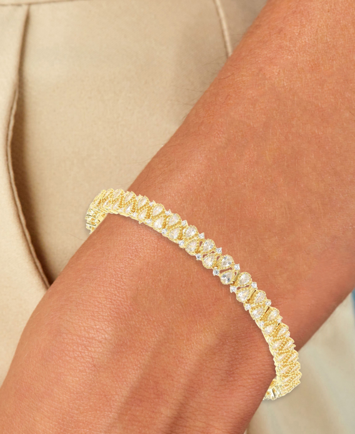 Shop Macy's Cubic Zirconia Pear & Round Tennis Bracelet In 14k Gold-plated Sterling Silver