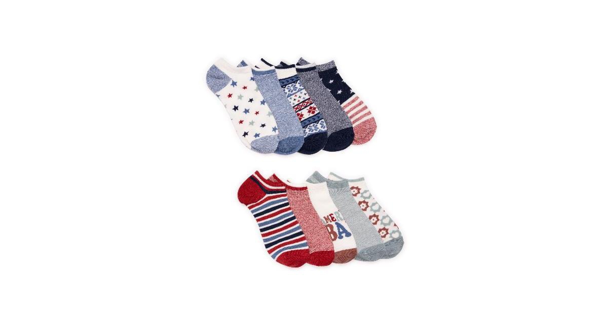 Muk Luks Women's 10 Pack Low Cut Socks - 4th of july