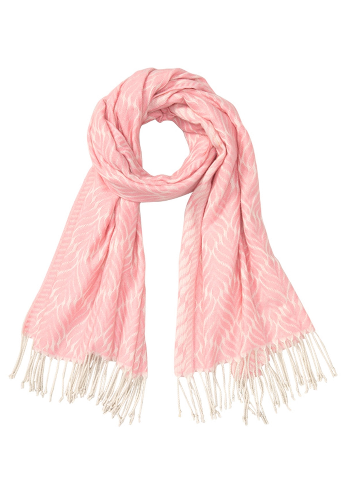 Pattern Scarf with Fringe Trim - Pink icing