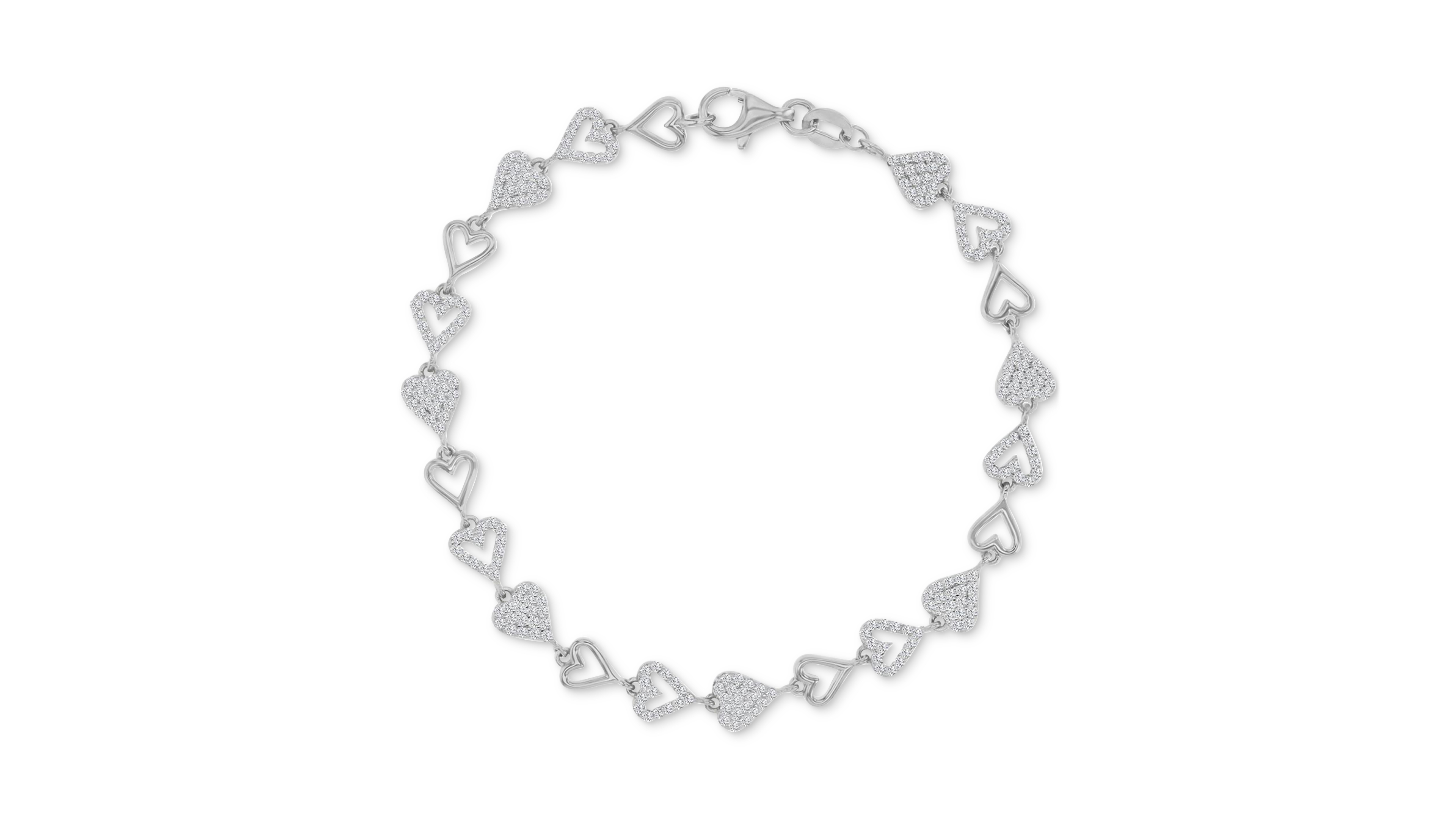 Cubic Zirconia Pave & Polished Heart Link Bracelet