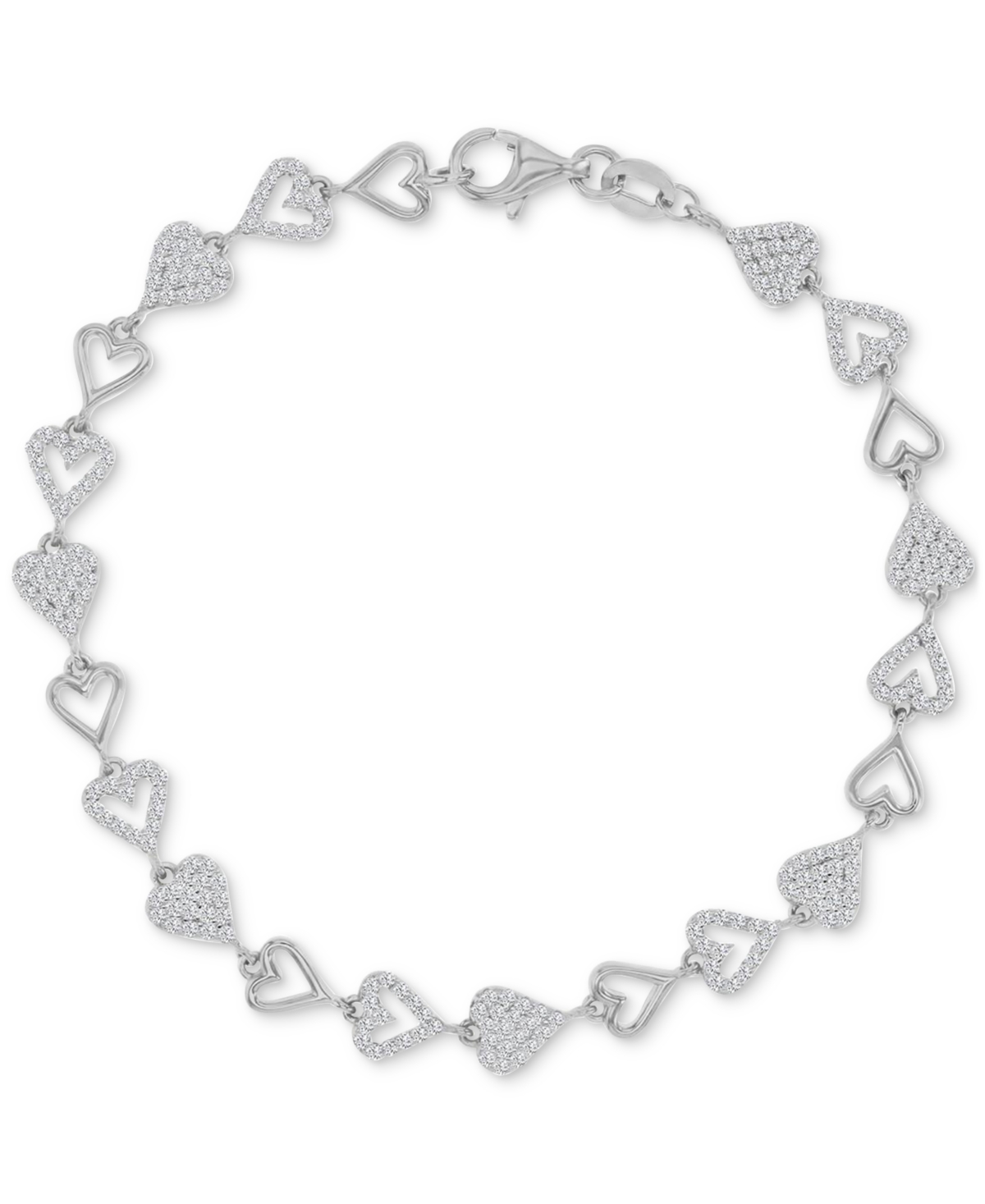 Shop Macy's Cubic Zirconia Pave & Polished Heart Link Bracelet In Silver