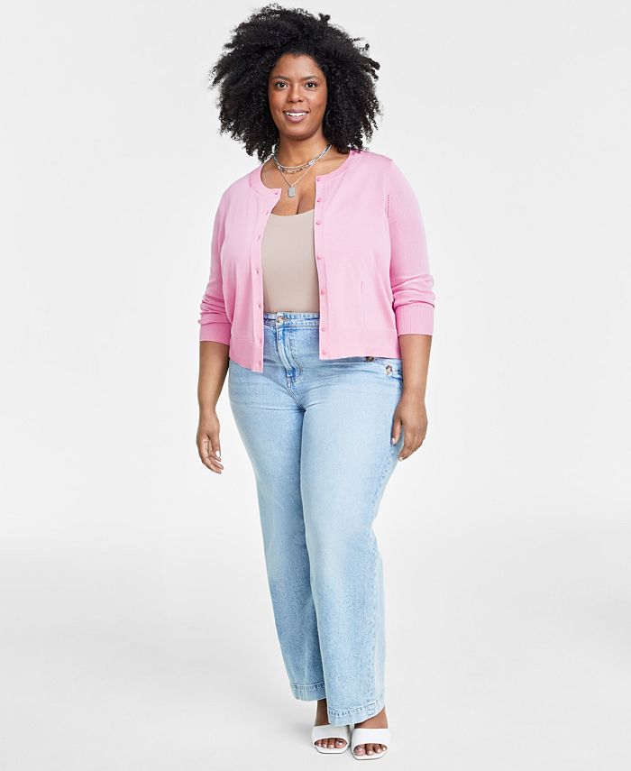On 34th Trendy Plus Size Pointelle-Trim Cardigan, Created for Macy's ...